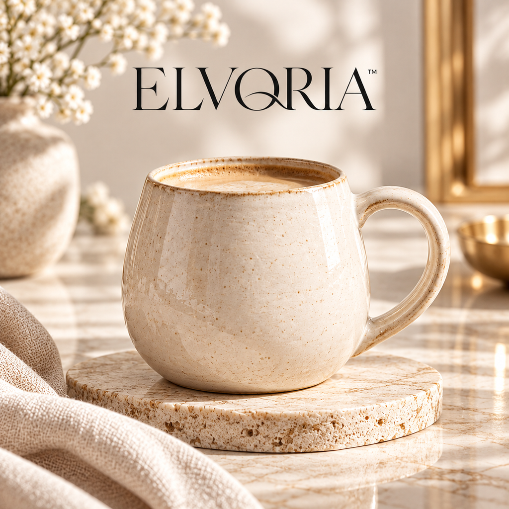 ELVORIA™ Handmade Stoneware Mug — Soft Ivory Edition
