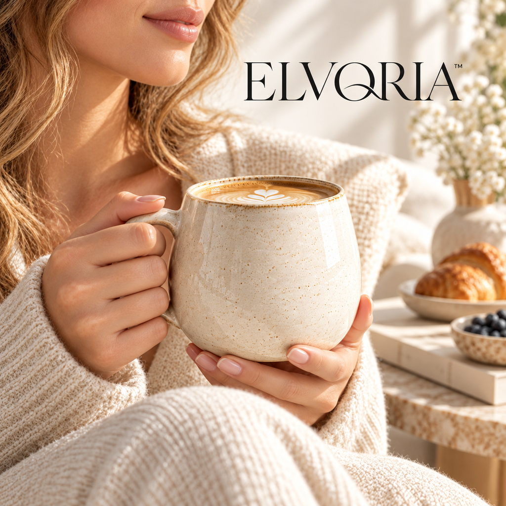 ELVORIA™ Handmade Stoneware Mug — Soft Ivory Edition