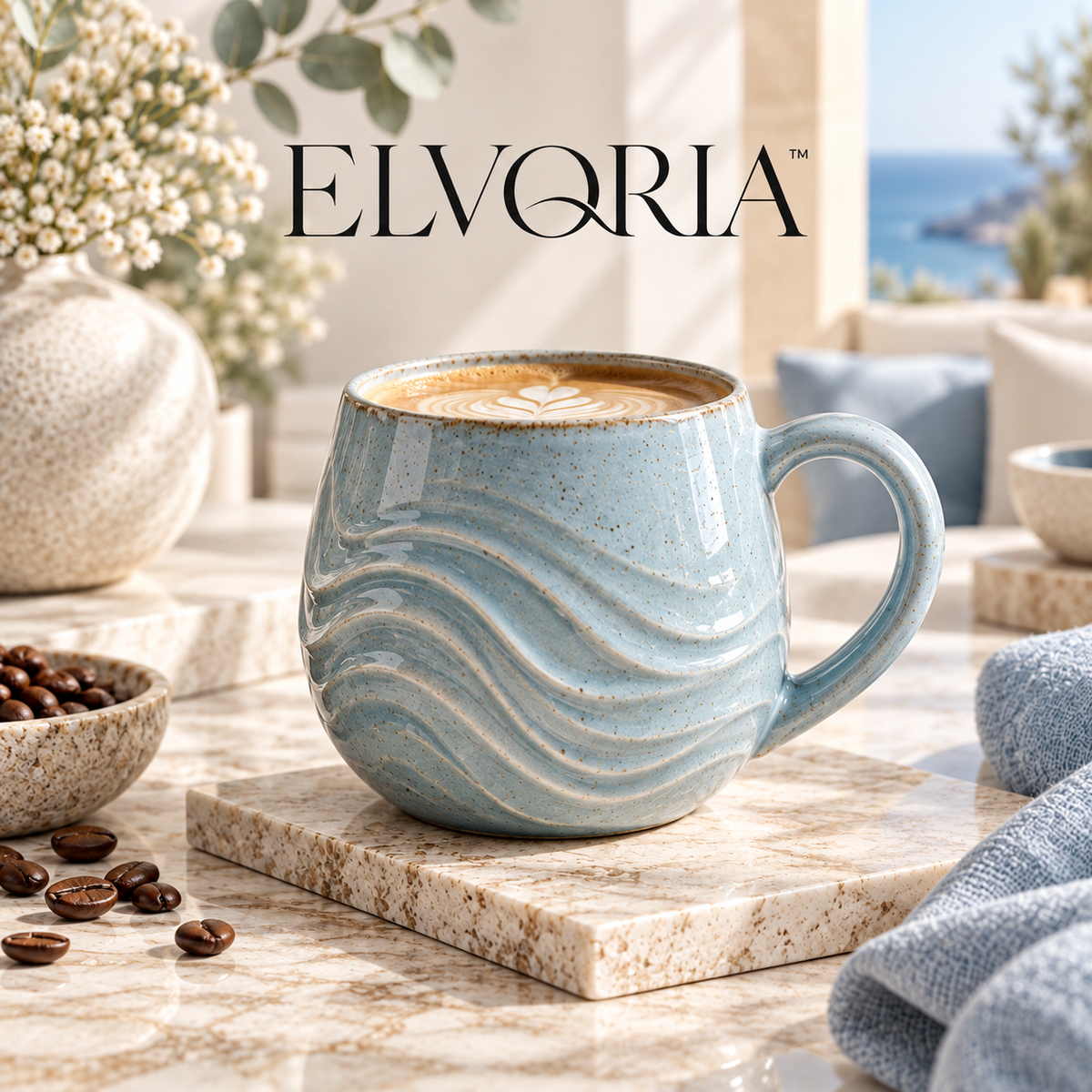 ELVORIA™ Wave Ceramic Mug — Ocean Mist Edition