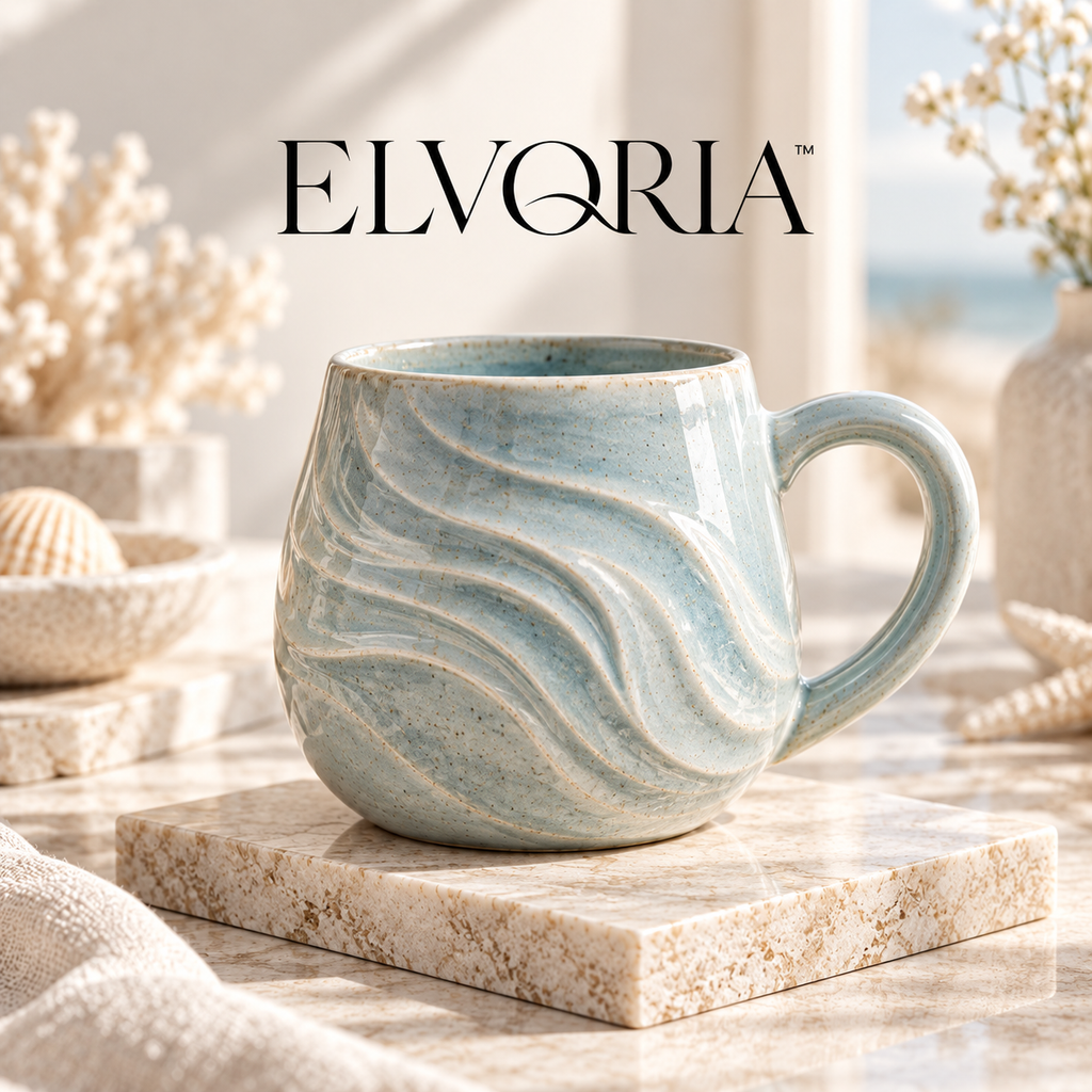 ELVORIA™ Wave Ceramic Mug — Ocean Mist Edition