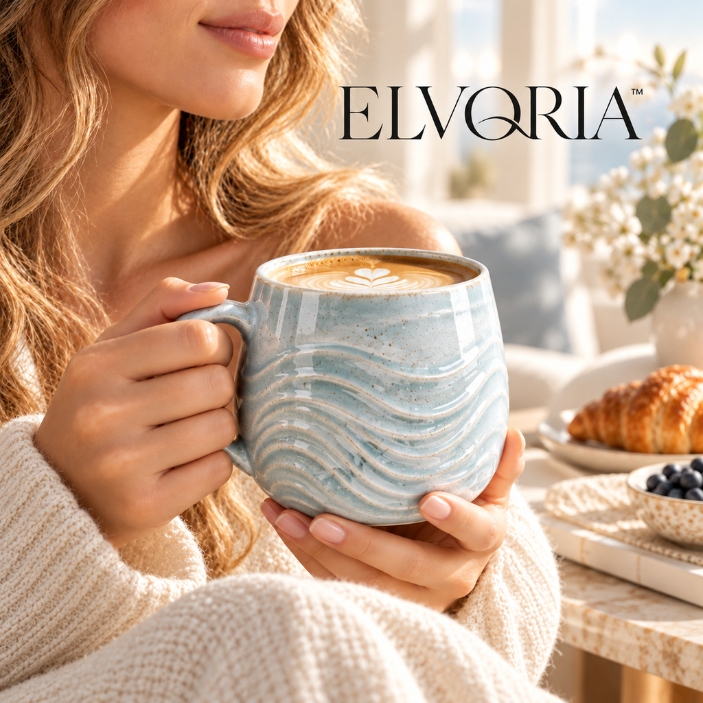 ELVORIA™ Wave Ceramic Mug — Ocean Mist Edition