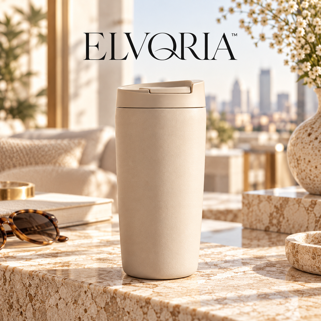 ELVORIA™  Minimal Travel Mug — Sand Edition
