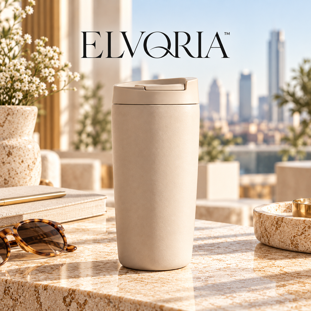ELVORIA™  Minimal Travel Mug — Sand Edition