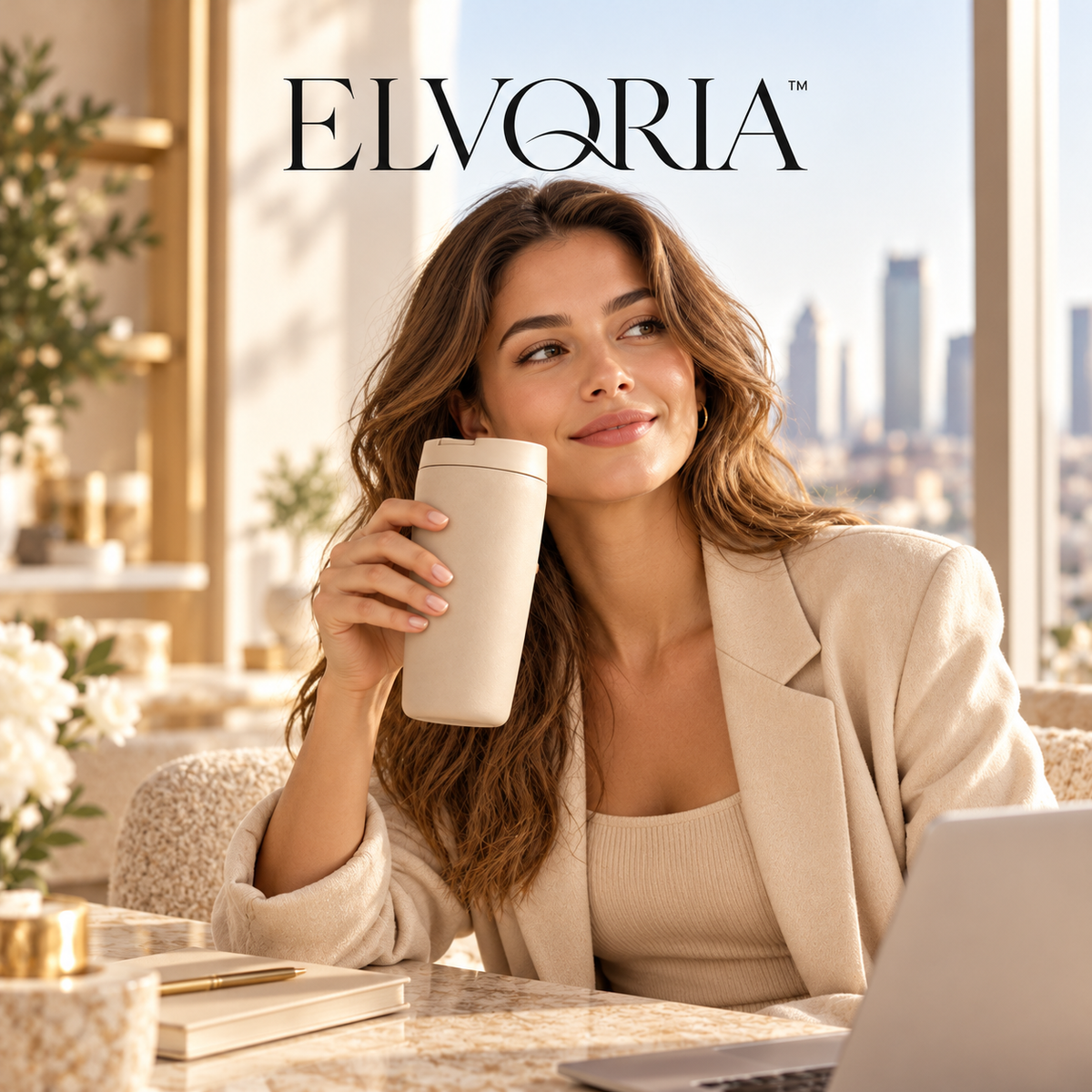ELVORIA™  Minimal Travel Mug — Sand Edition