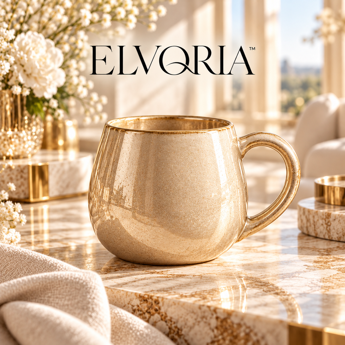 ELVORIA™  Metallic Ceramic Mug — Champagne Edition