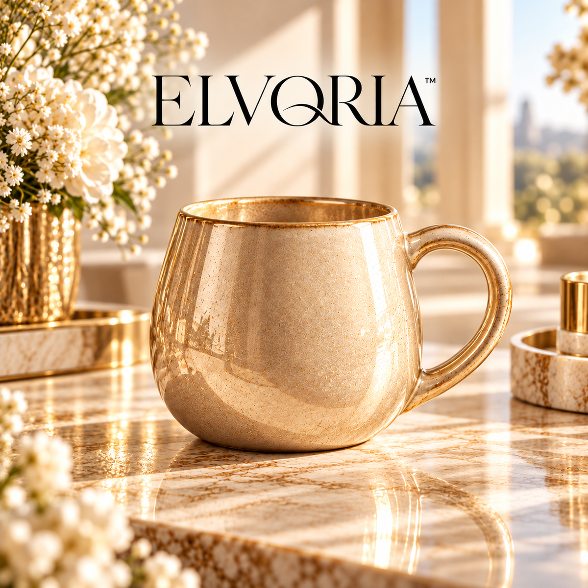 ELVORIA™  Metallic Ceramic Mug — Champagne Edition