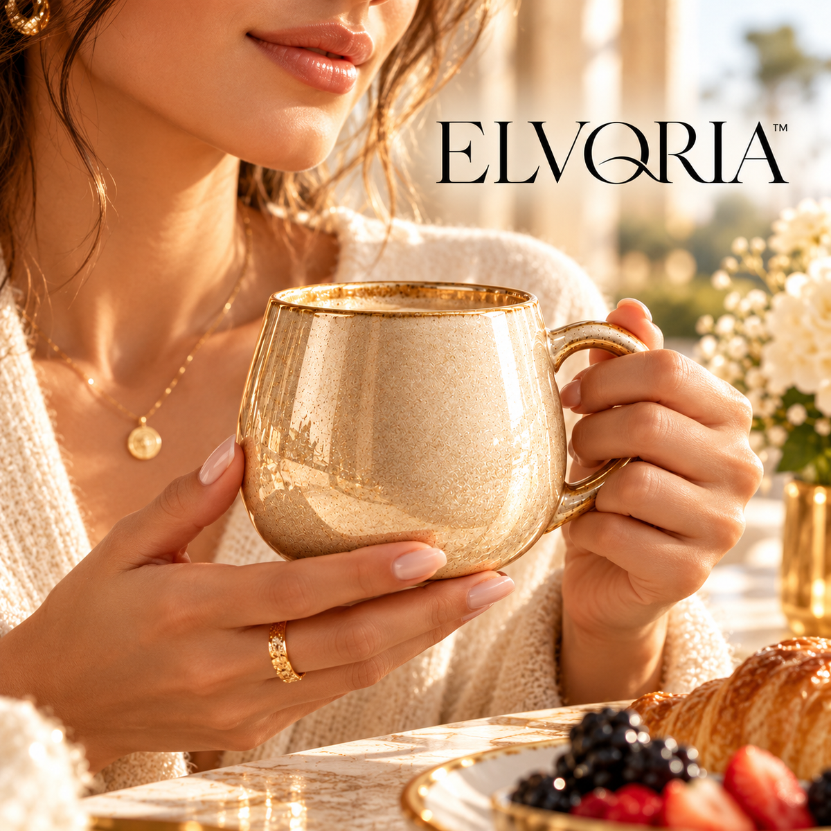 ELVORIA™  Metallic Ceramic Mug — Champagne Edition