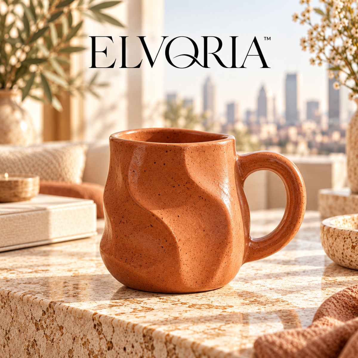 ELVORIA™ Abstract Ceramic Mug — Terracotta Edition