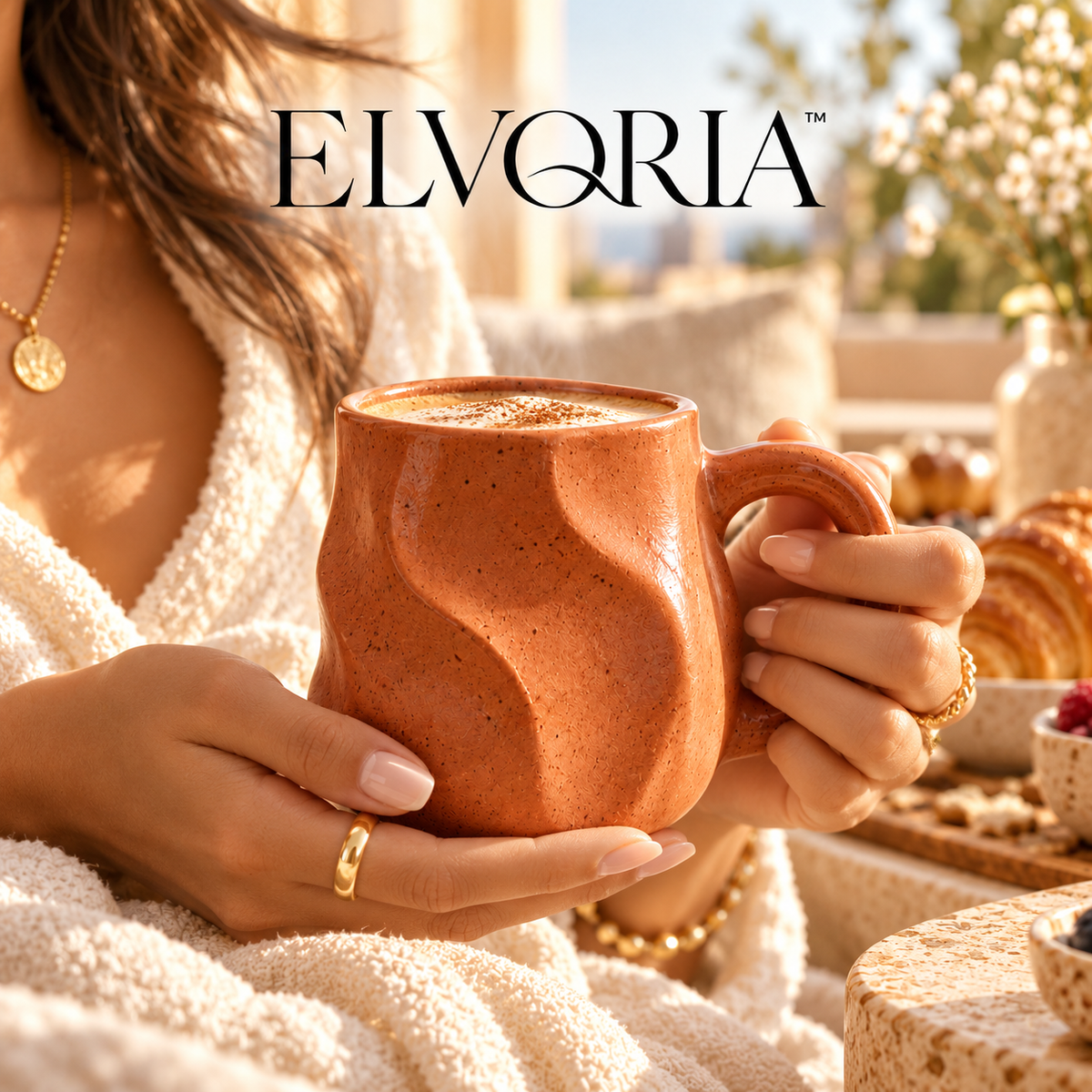 ELVORIA™ Abstract Ceramic Mug — Terracotta Edition