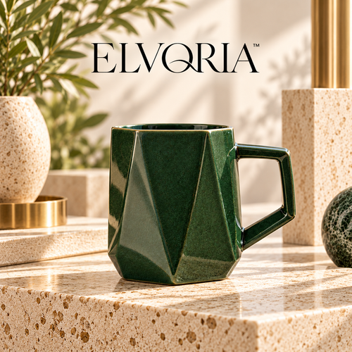 ELVORIA™  Geometric Ceramic Mug — Forest Edition
