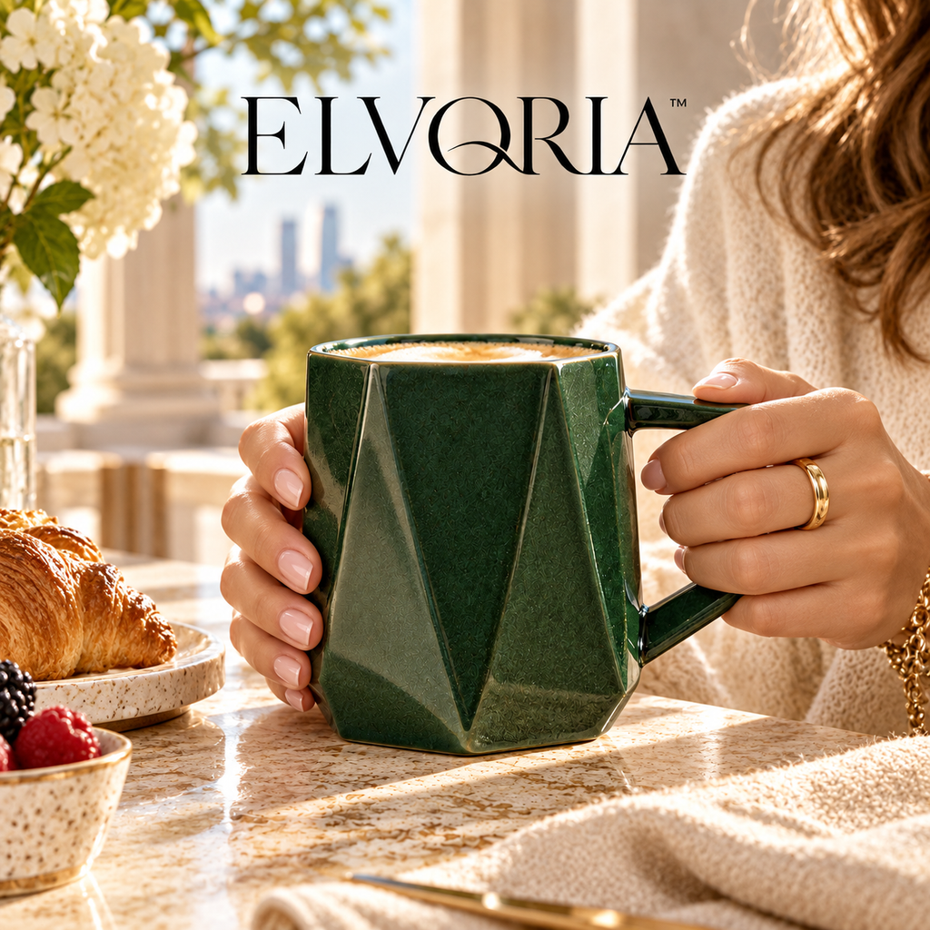 ELVORIA™  Geometric Ceramic Mug — Forest Edition