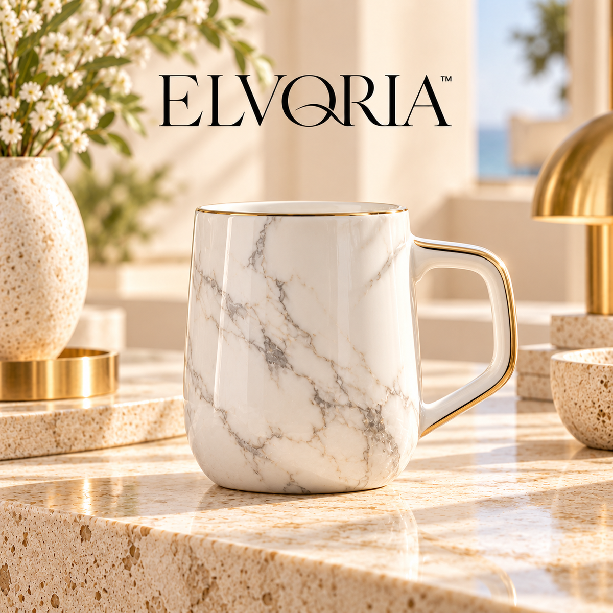 ELVORIA™  Marble Ceramic Mug — Luxury White Edition