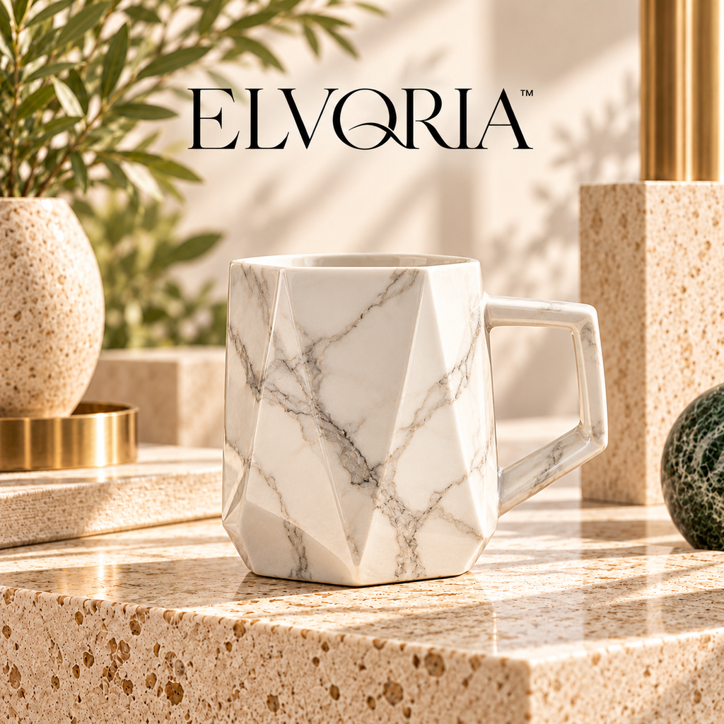 ELVORIA™  Marble Ceramic Mug — Luxury White Edition