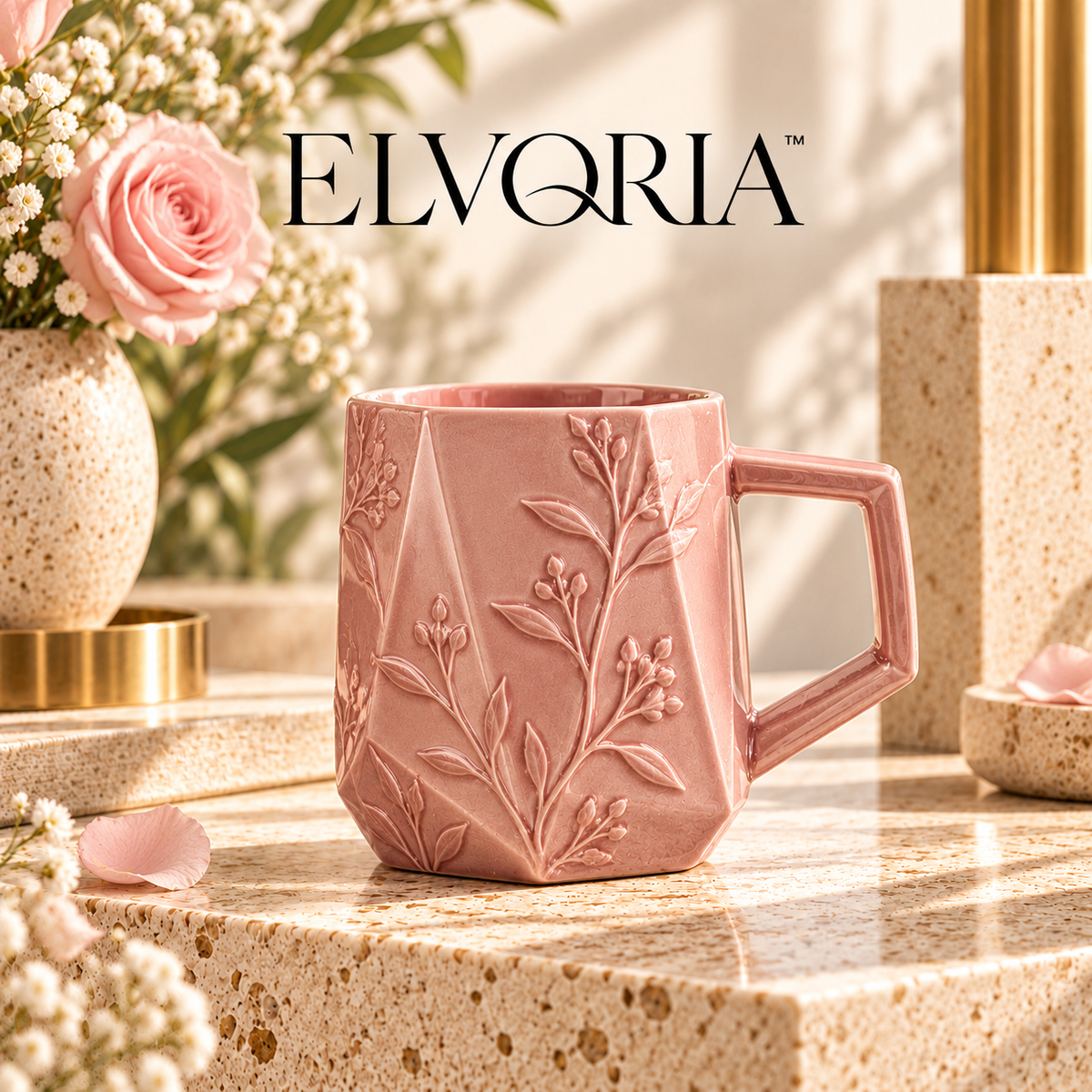 ELVORIA™  Botanical Ceramic Mug — Rose Edition