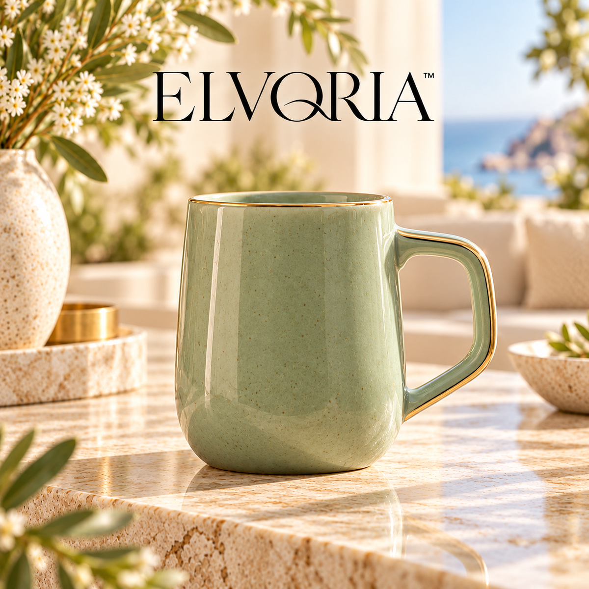 ELVORIA™ Organic Ceramic Mug — Sage Edition