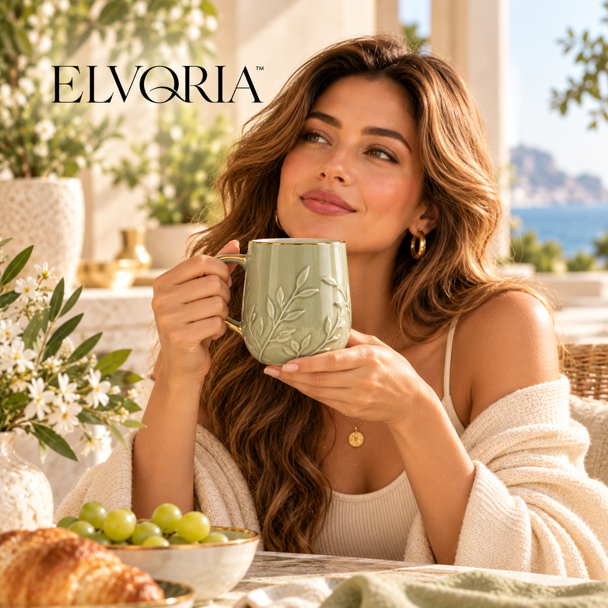 ELVORIA™ Organic Ceramic Mug — Sage Edition
